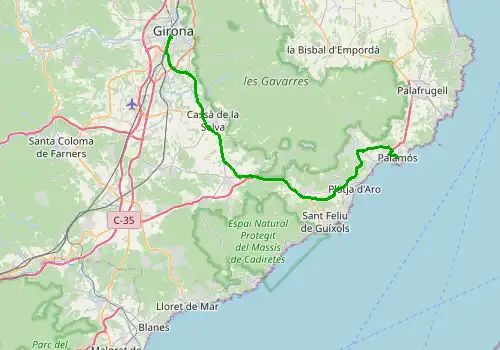 Route map Girona Airport - Palamos, 45 km, approx. 48 min