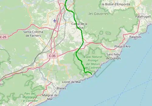 Route map Girona Airport - Tossa de Mar, 37 km, approx. 43 min