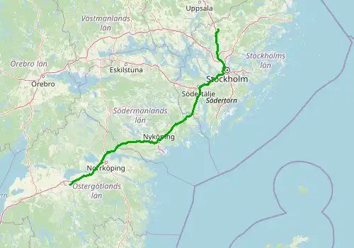 Route map Stockholm Arlanda Airport - Linkoping, 237 km, approx. 176 min