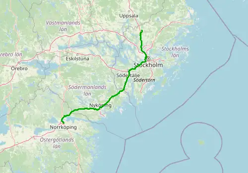 Route map Stockholm Arlanda Airport - Norrkoping, 200 km, approx. 153 min