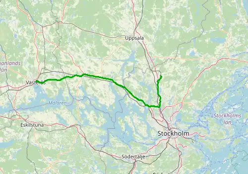 Route map Stockholm Arlanda Airport - Vasteras, 109 km, approx. 76 min