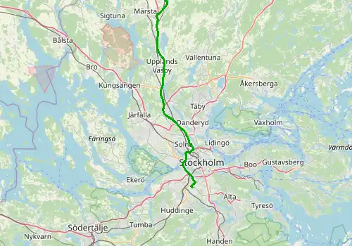 Route map Stockholm Arlanda Airport - Stockholm City, 50 km, approx. 52 min