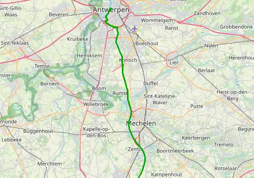 Route map Brussels Airport - Antwerp (Antwerpen), 45 km, approx. 34 min