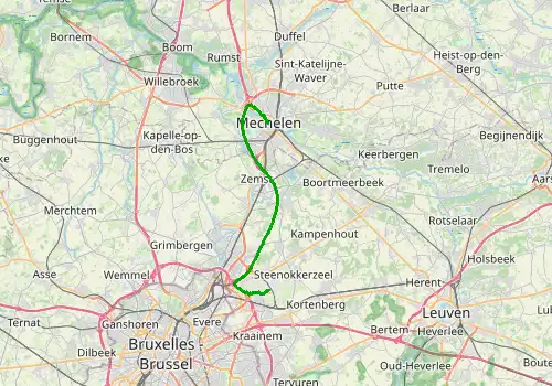 Route map Brussels Airport - Mechelen, 24 km, approx. 21 min