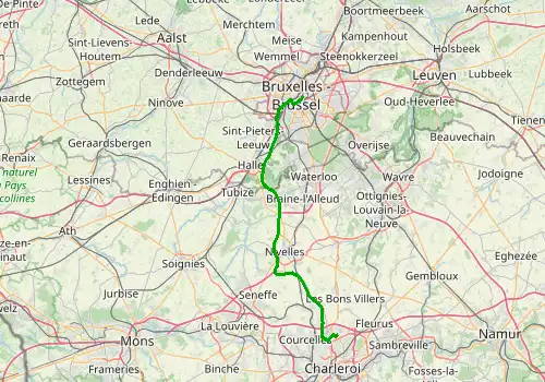 Route map Brussels South Charleroi Airport - Brussels, 58 km, approx. 49 min