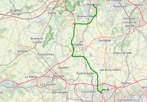 Route map Brussels South Charleroi Airport - Waterloo, 44 km, approx. 33 min