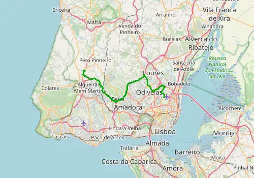Route map Lisbon Airport - Sintra, 34 km, approx. 32 min
