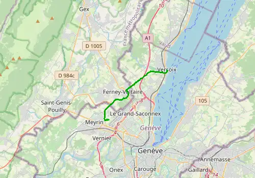Route map Geneva Airport - Versoix, 10 km, approx. 18 min