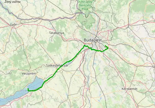 Route map Budapest Airport - Tihany, 150 km, approx. 112 min
