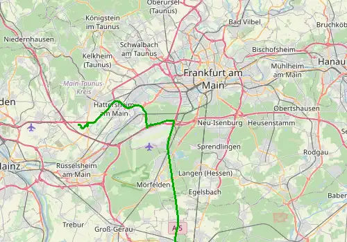 Route map Frankfurt Airport - Darmstadt, 43 km, approx. 35 min