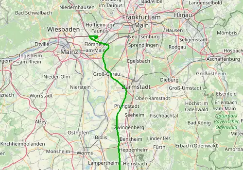 Route map Frankfurt Airport - Mannheim, 85 km, approx. 58 min