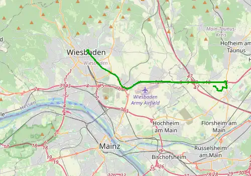 Route map Frankfurt Airport - Wiesbaden, 19 km, approx. 20 min