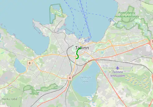 Route map Tallinn Airport - Tallinn, 2 km, approx. 6 min