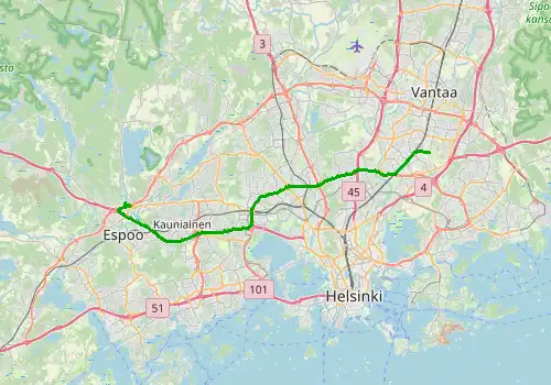 Route map Helsinki Airport - Espoo, 27 km, approx. 35 min