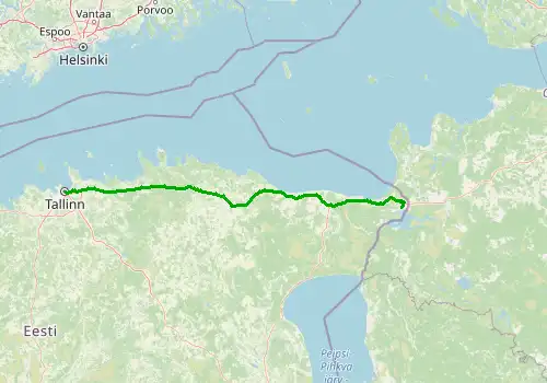 Route map Tallinn Airport - Narva, 214 km, approx. 176 min