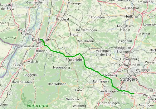 Route map Stuttgart Airport - Karlsruhe, 80 km, approx. 56 min