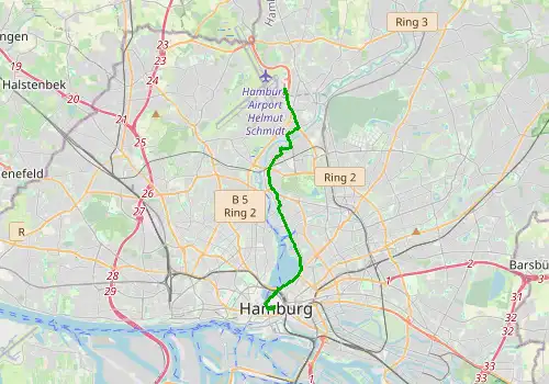 Route map Hamburg Airport - Hamburg, 12 km, approx. 26 min