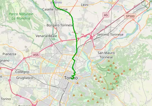 Route map Turin Caselle Airport - Turin, 19 km, approx. 26 min