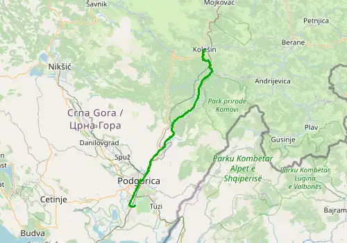 Route map Podgorica Airport - Kolasin, 68 km, approx. 83 min