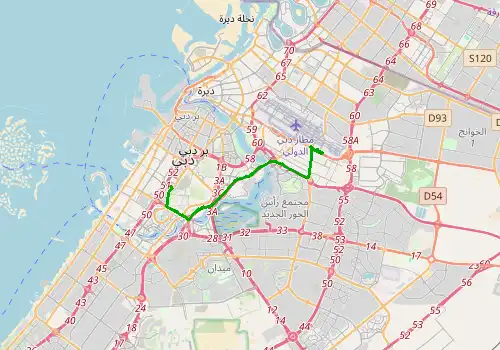 Route map Dubai Airport (DXB) - DIFC Trade Center Dubai, 17 km, approx. 18 min