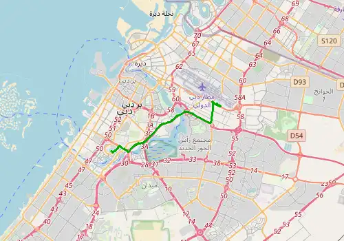 Route map Dubai Airport (DXB) - Burj Khalifa, 16 km, approx. 17 min