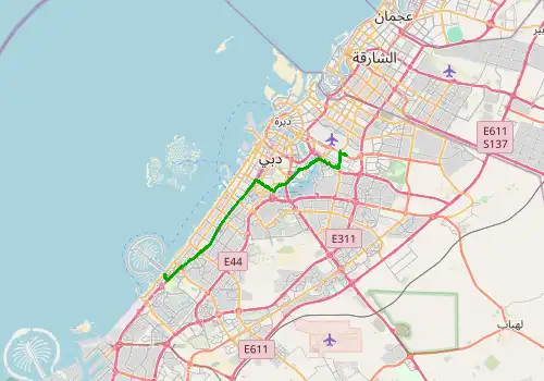 Route map Dubai Airport (DXB) - Palm Jumeirah, Dubai, 35 km, approx. 31 min