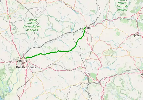 Route map Seville Airport - Cordoba, 137 km, approx. 86 min