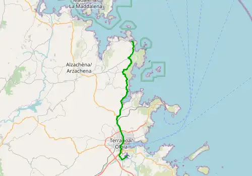 Route map Olbia Airport - Porto Cervo, 35 km, approx. 50 min