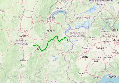 Route map Grenoble Airport - Tignes, 209 km, approx. 173 min