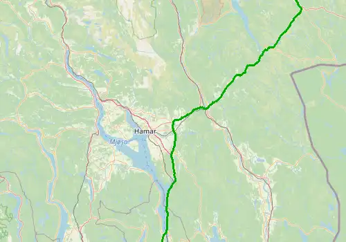 Route map Oslo Gardermoen Airport - Trysil, 173 km, approx. 144 min