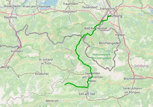 Route map Salzburg Airport - Hinterglemm, 92 km, approx. 111 min