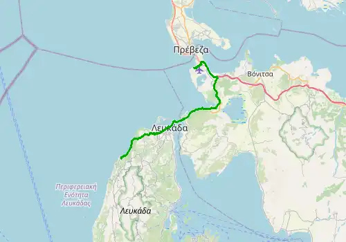Route map Lefkada Preveza Airport - Agios Nikitas, Lefkada, 35 km, approx. 41 min