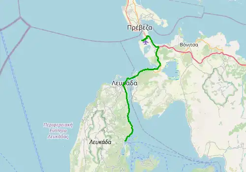 Route map Lefkada Preveza Airport - Nydri, Lefkada, 39 km, approx. 46 min