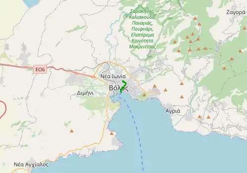 Route map Volos Airport - Volos Port, 2 km, approx. 4 min