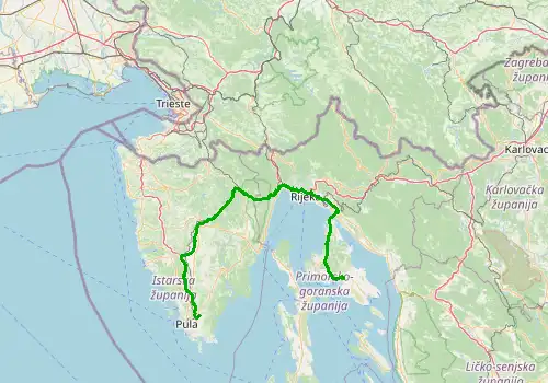 Route map Pula Airport - Marina Punat, 156 km, approx. 137 min
