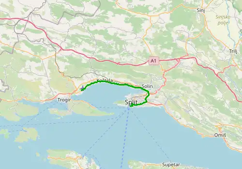 Route map Split Airport - Split Centre Ferry Port, 24 km, approx. 37 min
