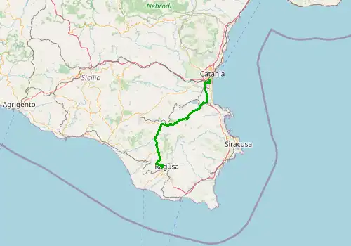 Route map Catania Airport - Ragusa, Sicily Island, 101 km, approx. 102 min