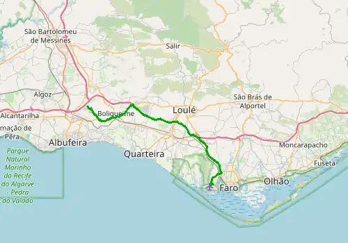 Route map Faro Airport - Albufeira, 37 km, approx. 40 min