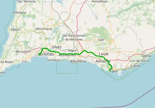 Route map Faro Airport - Alvor, 75 km, approx. 58 min