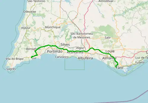 Route map Faro Airport - Praia da Luz, 95 km, approx. 69 min