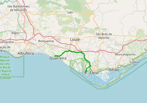 Route map Faro Airport - Vilamoura, 25 km, approx. 32 min