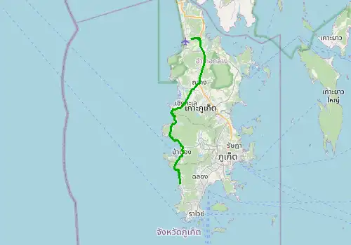 Route map Phuket Airport (HKT) - Kata Beach, Phuket Island, 44 km, approx. 55 min