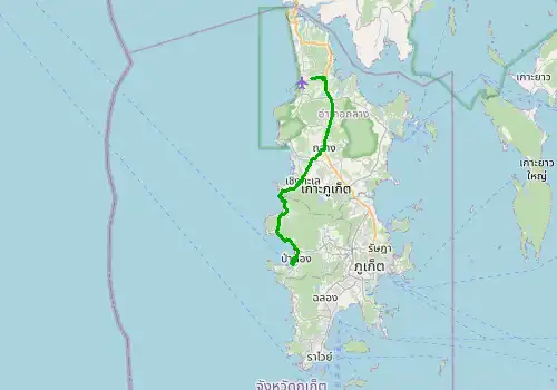 Route map Phuket Airport (HKT) - Patong Beach, Phuket Island, 38 km, approx. 48 min