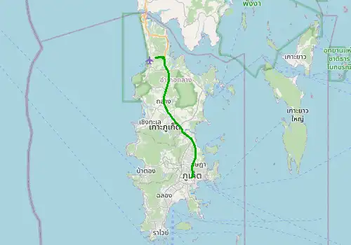 Route map Phuket Airport (HKT) - Phuket town, Phuket Island, 32 km, approx. 46 min