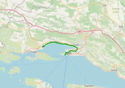 Route map Split Airport - Marina ACI Split, 25 km, approx. 36 min