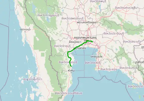Route map Bangkok Suvarnabhumi Airport (BKK) - Cha Am, 200 km, approx. 152 min