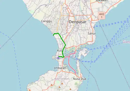 Route map Bali Denparas Airport (DPS) - Seminyak, Island of Bali, 11 km, approx. 13 min