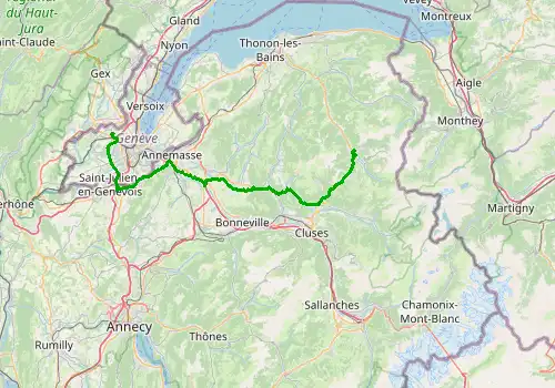 Route map Geneva Airport - Montriond, 78 km, approx. 91 min
