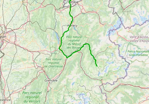 Route map Geneva Airport - Meribel Mottaret, 187 km, approx. 138 min