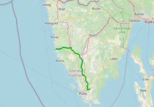 Route map Pula Airport - Vrsar, 50 km, approx. 47 min
